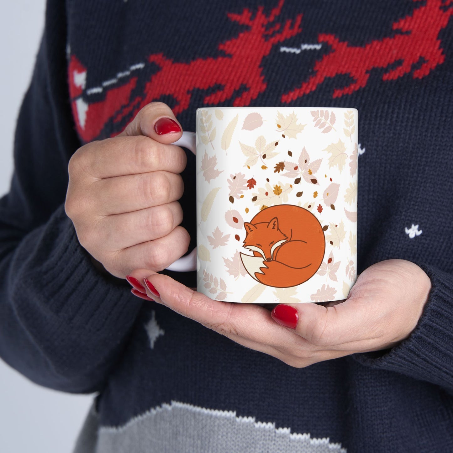 Cozy Autumn Vibes Mug – Fox and Falling Leaves