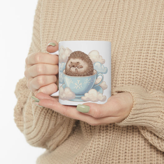 Cozy Hedgehog Mug - Cute Design with Fluffy Clouds