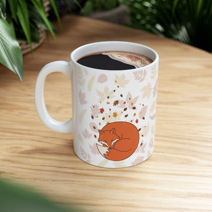 Cozy Autumn Vibes Mug – Fox and Falling Leaves